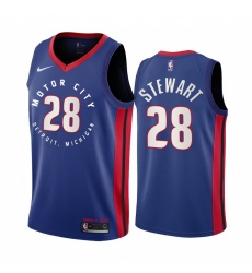 Men Nike Detroit Pistons 28 Isaiah Stewart Blue NBA Swingman 2020 21 City Edition Jersey