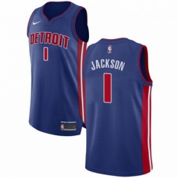 Mens Nike Detroit Pistons 1 Reggie Jackson Authentic Royal Blue Road NBA Jersey Icon Edition