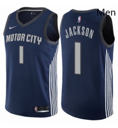 Mens Nike Detroit Pistons 1 Reggie Jackson Swingman Navy Blue NBA Jersey City Edition