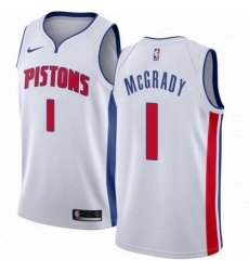 Mens Nike Detroit Pistons 1 Tracy McGrady Authentic White Home NBA Jersey Association Edition