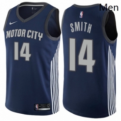 Mens Nike Detroit Pistons 14 Ish Smith Authentic Navy Blue NBA Jersey City Edition