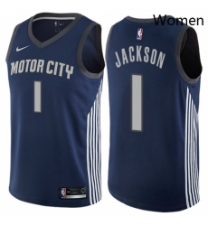 Womens Nike Detroit Pistons 1 Reggie Jackson Swingman Navy Blue NBA Jersey City Edition