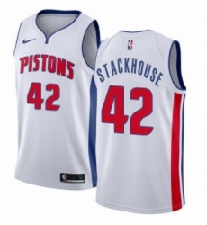 Youth Nike Detroit Pistons 42 Jerry Stackhouse Authentic White Home NBA Jersey Association Edition