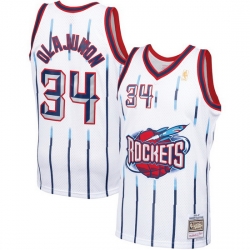 Men Houston Rockets Hakeem Olajuwon 34 White Mitchell Ness NBA Jersey