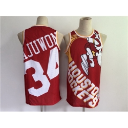 Men Men Houston Rockets 34 Hakeem Olajuwon Red Big Face Stitched Jersey