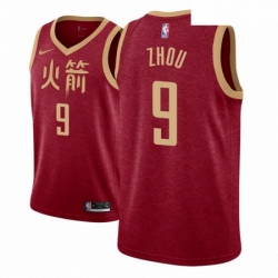 Men NBA 2018 19 Houston Rockets 9 Zhou Qi City Edition Red Jersey 