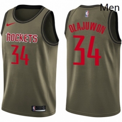 Mens Nike Houston Rockets 34 Hakeem Olajuwon Swingman Green Salute to Service NBA Jersey