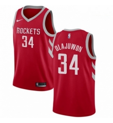 Mens Nike Houston Rockets 34 Hakeem Olajuwon Swingman Red Road NBA Jersey Icon Edition