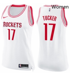 Womens Nike Houston Rockets 17 PJ Tucker Swingman White Pink Fashion NBA Jersey 