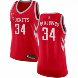 Womens Nike Houston Rockets 34 Hakeem Olajuwon Swingman Red Road NBA Jersey Icon Edition