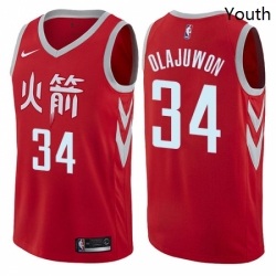 Youth Nike Houston Rockets 34 Hakeem Olajuwon Swingman Red NBA Jersey City Edition