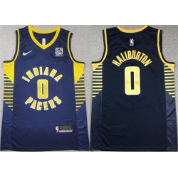 Men Indiana Pacers 0 Tyrese Haliburton Navy Icon Edition Stitched Basketball Jersey