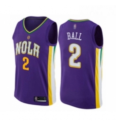 Mens New Orleans Pelicans 2 Lonzo Ball Swingman Purple Basketball Jersey City Edition 