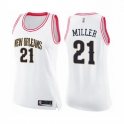 Womens New Orleans Pelicans 21 Darius Miller Swingman White Pink Fashion Basketball Jersey 