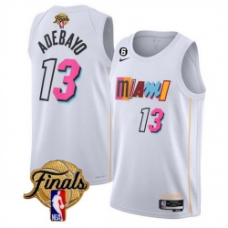 Men Miami Heat 13 Bam Adebayo White 2023 Finals City Edition With NO 6 Patch Stitched Basketball Jersey