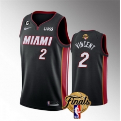 Men Miami Heat 2 Gabe Vincent Black 2023 Finals Icon Edition With NO 6 Patch Stitched Basketball Jersey