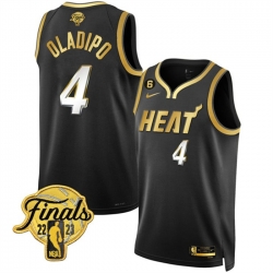 Men Miami Heat 4 Victor Oladipo Black Gold Edition 2023 Finals Collection With NO 6 Patch Stitched Basketball Jersey