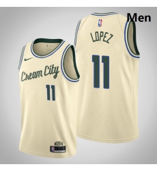 Bucks 11 Brook Lopez Cream Basketball Swingman City Edition 2019 20 Jersey