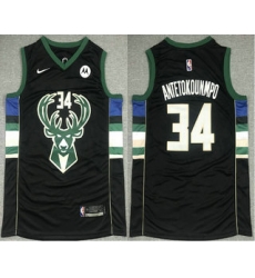 Men Men Milwaukee Bucks 34 Giannis Antetokounmpo Black 2021 Nike Swingman Stitched Jersey With NEW Sponsor Logo