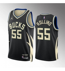 Men Milwaukee Bucks 55 Ryan Rollins Black Statement Edition Stitched Basketball Jersey