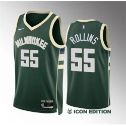 Men Milwaukee Bucks 55 Ryan Rollins Green Icon Edition Stitched Basketball Jersey