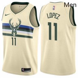 Mens Nike Milwaukee Bucks 11 Brook Lopez Swingman Cream NBA Jersey City Edition 