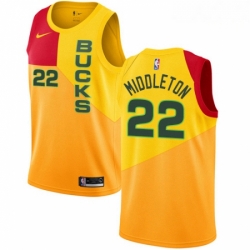 Mens Nike Milwaukee Bucks 22 Khris Middleton Swingman Yellow NBA Jersey City Edition 