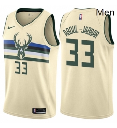 Mens Nike Milwaukee Bucks 33 Kareem Abdul Jabbar Swingman Cream NBA Jersey City Edition 