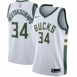 Mens Nike Milwaukee Bucks 34 Giannis Antetokounmpo Authentic White Home NBA Jersey Association Edition