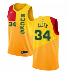 Mens Nike Milwaukee Bucks 34 Ray Allen Swingman Yellow NBA Jersey City Edition