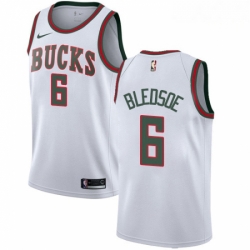 Mens Nike Milwaukee Bucks 6 Eric Bledsoe Authentic White Fashion Hardwood Classics NBA Jersey 