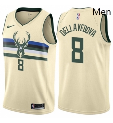 Mens Nike Milwaukee Bucks 8 Matthew Dellavedova Swingman Cream NBA Jersey City Edition 