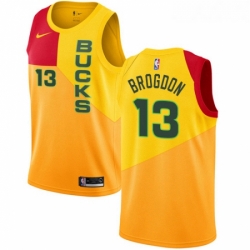 Womens Nike Milwaukee Bucks 13 Malcolm Brogdon Swingman Yellow NBA Jersey City Edition 