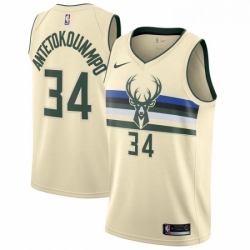 Womens Nike Milwaukee Bucks 34 Giannis Antetokounmpo Swingman Cream NBA Jersey City Edition