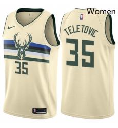 Womens Nike Milwaukee Bucks 35 Mirza Teletovic Swingman Cream NBA Jersey City Edition