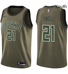 Youth Nike Milwaukee Bucks 21 Tony Snell Swingman Green Salute to Service NBA Jersey 