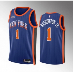 Men New Yok Knicks 1 Duane Washington Jr Blue 2023 24 City Edition Stitched Basketball Jersey