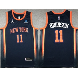 Men New Yok Knicks 11 Jalen Brunson Navy 2023 Statement Edition Stitched Basketball Jersey