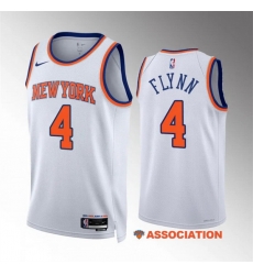 Men New Yok Knicks 4 Malachi Flynn White Association Edition Stitched Basketball Jersey