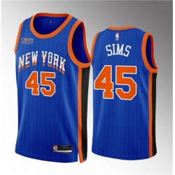 Men New Yok Knicks 45 Jericho Sims Blue 2023 24 City Edition Stitched Basketball Jersey