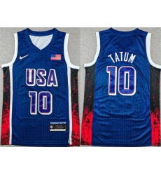 Men USA Basketball 10 Jayson Tatum Navy 2024 Olympics Stitched Jersey