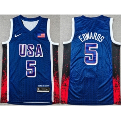 Men USA Basketball 5 Anthony Edwards Navy 2024 Olympics Stitched Jersey 285