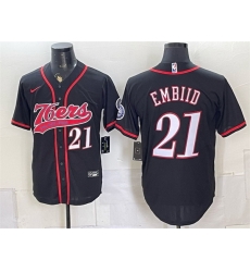 Men-s-Philadelphia-76ers--21-Joel-Embiid-Black-Cool-Base-Stitched-Baseball-Jersey-557-94141