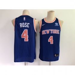 Men's New York Knicks #4 Derrick Rose Blue Stitched Basketball Jersey