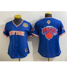 Women New York Knicks Team Big Logo Blue 2026 Finals   Eastern Conference Champions Patch Stitched Baseball Jersey