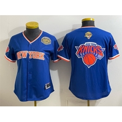 Women New York Knicks Team Big Logo Blue 2026 Finals   Eastern Conference Champions Patch Stitched Baseball Jersey