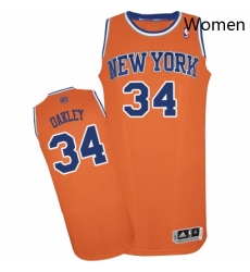 Womens Adidas New York Knicks 34 Charles Oakley Authentic Orange Alternate NBA Jersey