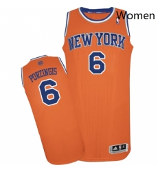 Womens Adidas New York Knicks 6 Kristaps Porzingis Authentic Orange Alternate NBA Jersey 