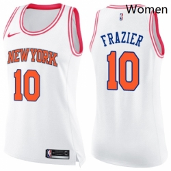 Womens Nike New York Knicks 10 Walt Frazier Swingman WhitePink Fashion NBA Jersey