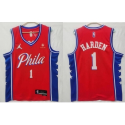 Men Jordan Philadelphia 76ers #1 James Harden statement edition Red Stitched jersey